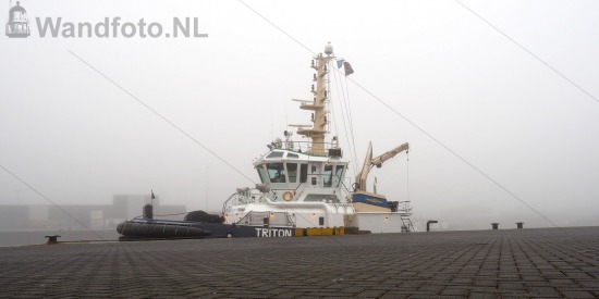 Sleepboot Triton in de mist