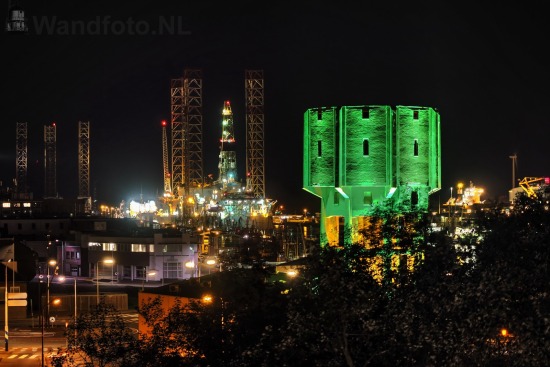 Watertoren verlicht tijdens de week van de Industriecultuur